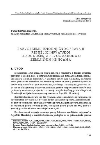 Razvoj zemljišnoknjižnog prava u Republici Hrvatskoj od donošenja prvog Zakona o zemljišnim knjigama / Damir Kontrec