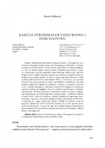 Kako je Strossmayer vidio Bosnu i Hercegovinu / Slavko Slišković