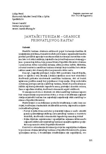 Jahtaški turizam – granice prihvatljivog rasta? / Lidija Petrić, Neven Ivandić