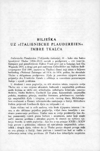 Bilješka uz "Italienische Plauderein" Imbre Tkalca / S. Dvoržak
