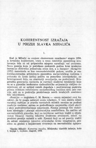 Koherentnost izražaja u poeziji Slavka Mihalića / N. Mihanović