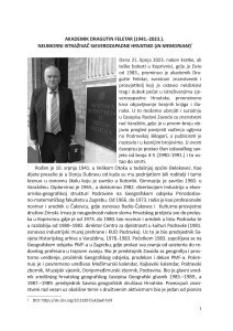 Akademik Dragutin Feletar (1941. – 2023.). : Neumorni istraživač sjeverozapadne Hrvatske (In memoriam) / Hrvoje Petrić