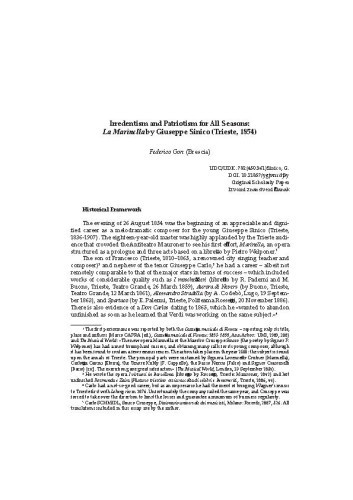 Irredentism and Patriotism for All Seasons: La Marinella by Giuseppe Sinico (Trieste, 1854) / Federico Gon