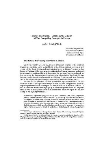 Empire and Nation – Croatia in the Context of Two Competing Concepts in Europe / Ludwig Steindorﬀ