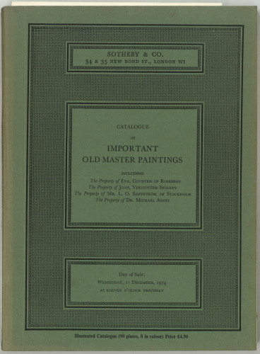Catalogue of important old master paintings : day of sale, Wednesday, 11th December, 1974 :  including 