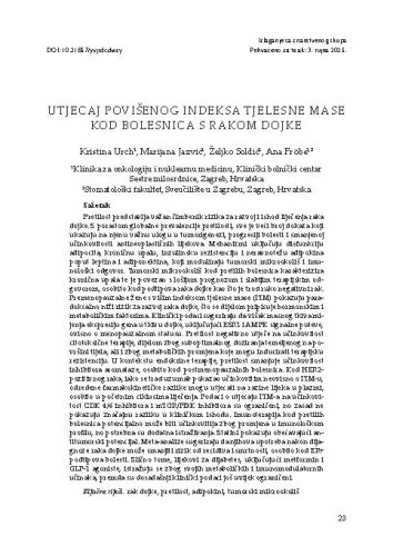 
Utjecaj povišenog indeksa tjelesne mase kod bolesnica s rakom dojke / Kristina Urch, Marijana Jazvić, Željko Soldić, Ana Fröbe