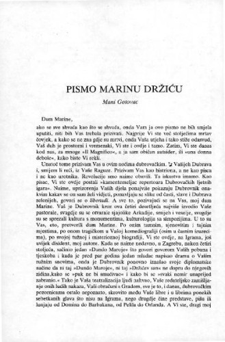 Pismo Marinu Držiću / Mani Gotovac