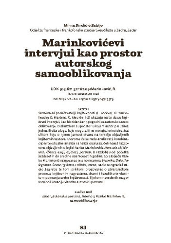Marinkovićevi intervjui kao prostor autorskog samooblikovanja / Mirna Sindičić Sabljo