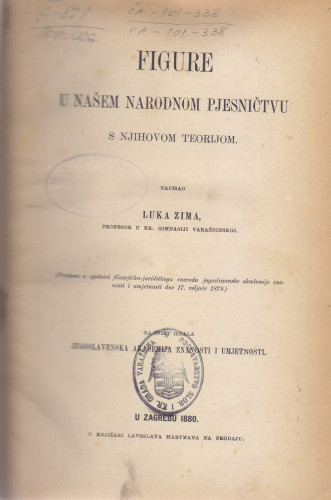 Figure u našem narodnom pjesničtvu s njihovom teorijom / Luka Zima