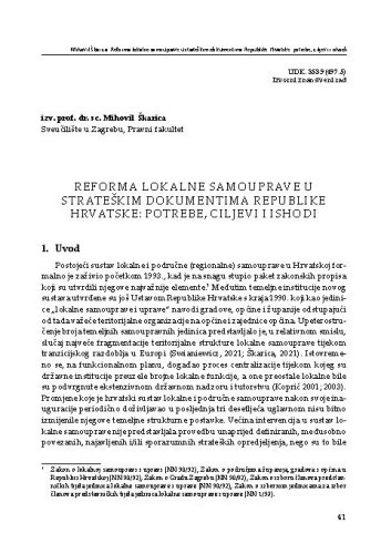 Reforma lokalne samouprave u strateškim dokumentima Republike Hrvatske: potrebe, ciljevi i ishodi / Mihovil Škarica