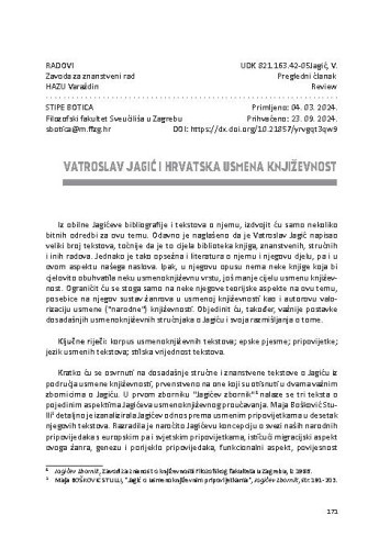 Vatroslav  Jagić  i  hrvatska  usmena  književnost / Stipe Botica