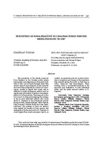 Perception of Dora Pejačević in Croatian Public Printed Media from 1905 to 1945 / Stanislav Tuksar