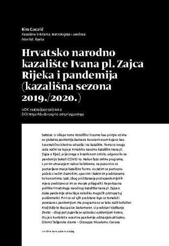 Hrvatsko narodno kazalište Ivana pl. Zajca Rijeka i pandemija (kazališna sezona 2019./2020.) / Kim Cuculić