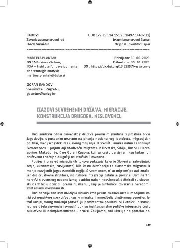 Izazovi suvremenih država. Migracije. Konstrukcija drugoga. Neslovenci / Martina Plantak, Goran Bandov