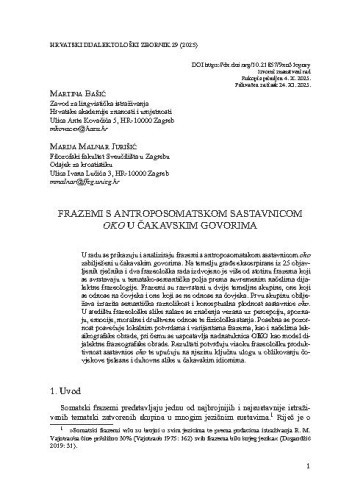 Frazemi s antroposomatskom sastavnicom oko u čakavskim govorima / Martina Bašić, Marija Malnar Jurišić