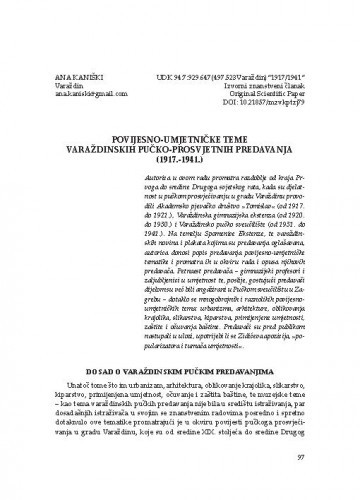 Povijesno-umjetničke teme Varaždinskih pučko-prosvjetnih predavanja (1917.-1941.) / Ana Kaniški