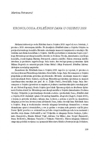 Kronologija Krležinih dana u Osijeku 2019. / Martina Petranović