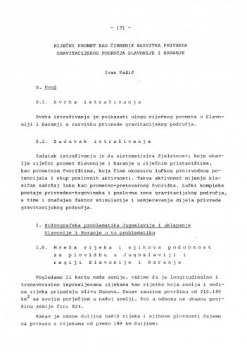 Riječni promet kao čimbenik gravitacijskog područja Slavonije i Baranje / Ivan Pašić