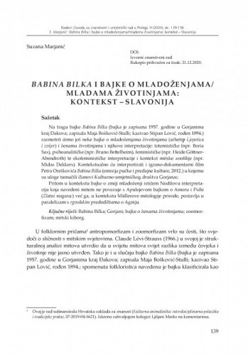 Babina Bilka i bajke o mladoženjama/mladama životinjama: kontekst – Slavonija / Suzana Marjanić