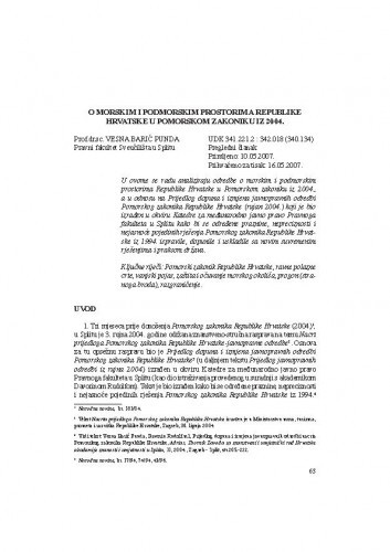 O morskim i podmorskim prostorima Republike Hrvatske u Pomorskom zakoniku iz 2004. / Vesna Barić Punda