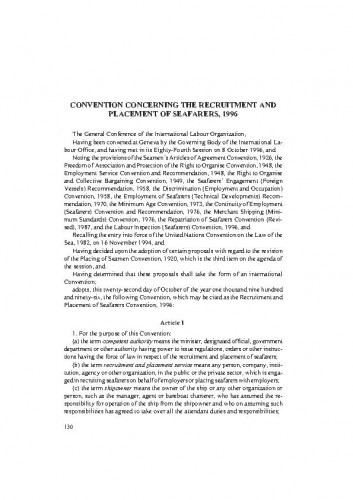 Convention concerning the recruitment and placement of seafarers, 1996 = Konvencija o zapošljavanju i raspoređivanju pomoraca iz 1996. godine / prijevod: Dorotea Ćorić