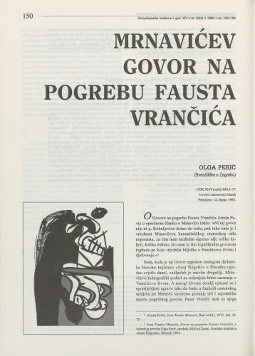Mrnavićev govor na pogrebu Fausta Vrančića / Olga Perić
