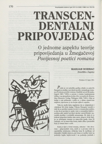 Transcedentalni pripovjedač : o jednom aspektu teorije pripovijedanja u Žmegačevoj Povijesnoj poetici romana / Marijan Bobinac