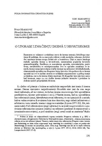 O uporabi i značenju imenâ u hrvatskome / Ivan Marković