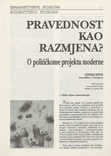 Pravednost kao razmjena? : o političkom projektu moderne / Otfried Höffe