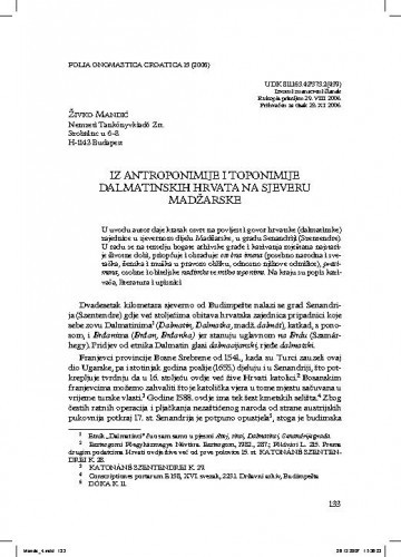 Iz antroponimije i toponimije dalmatinskih Hrvata na sjeveru Madžarske / Živko Mandić