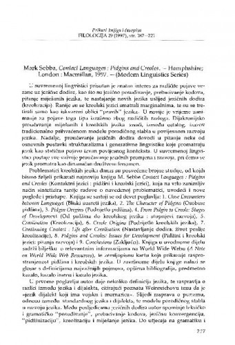 Sebba, Mark: Contact languages : pidgins and creoles, London, 1997. / Lelija Sočanac
