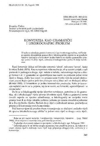 Konverzija kao gramatički i leksikografski problem / Branka Tafra