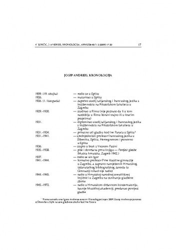 Josip Andreis, kronologija / Vedrana Juričić