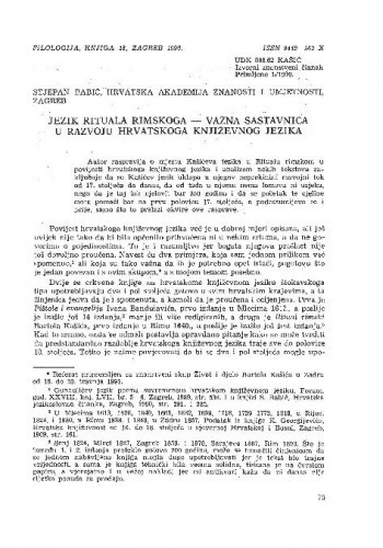 Jezik Rituala rimskog - važna sastavnica u razvoju hrvatskoga književnog jezika / Stjepan Babić