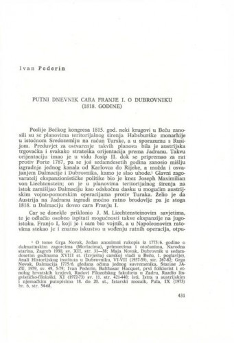 Putni dnevnik cara Franje I. o Dubrovniku (1818. godine) / Ivan Pederin