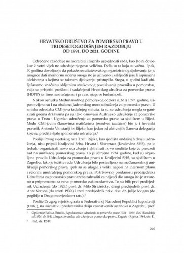 Hrvatsko društvo za pomorsko pravo u tridesetogodišnjem razdoblju od 1991. do 2021. godine : [prikaz] / Dragan Bolanča, Igor Vio