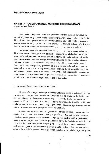 Kriteriji razgraničenja morskih prostranstava između država / Vladimir-Đuro Degan
