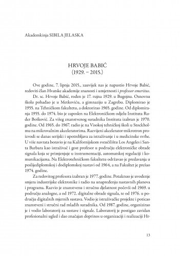 Hrvoje Babić = (1929.-2015.) / Sibila Jelaska