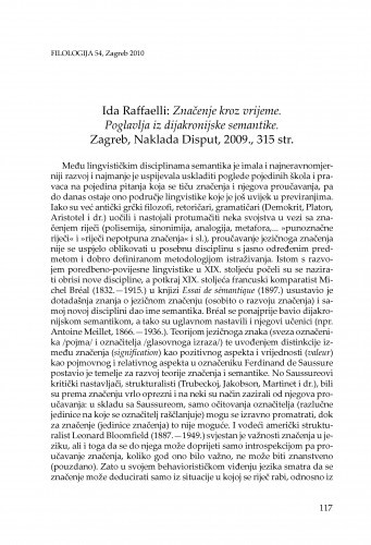 Ida Raffaelli: Značenje kroz vrijeme. Poglavlja iz dijakronijske semantike. Zagreb, Naklada Disput, 2009. : [prikaz] / August Kovačec