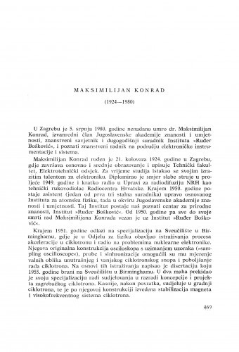 Maksimilijan Konrad (1924-1980) : [komemoracija i nekrolozi] / K. Ilakovac