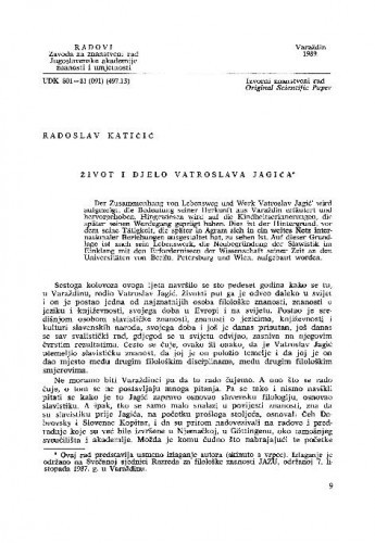 Život i djelo Vatroslava Jagića / Radoslav Katičić