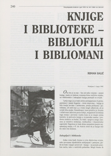 Knjige i biblioteke : bibliofili i bibliomani / Roman Galić