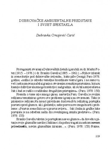 Dubrovačke ambijentalne predstave i svijet spektakla / Dubravka Crnojević-Carić