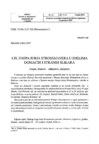 Lik Josipa Jurja Strossmayera u djelima domaćih i stranih slikara / Branka Balen