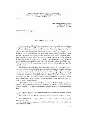 Stilske osobine Satira / Josip Vončina