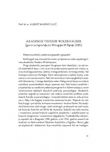 Akademik Teodor Wikerhauser : (govor na ispraćaju na Mirogoju 19. lipnja 2018.) / Albert Marinculić