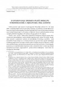 O otkrivanju spomen-ploče biskupu Strossmayera u Bjelovaru 1924. godine / Mladen Medar