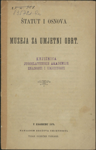 Štatut i osnova muzeja za umjetni obrt