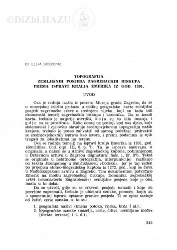 Topografija zemljišnih posjeda zagrebačkih biskupa prema ispravi kralja Emerika iz god. 1201. / L. Dobronić