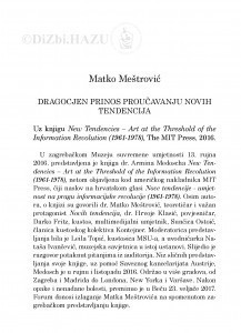 Dragocjen prinos proučavanju novih tendencija : uz knjigu New Tendencies - Art at the Threshold of the Information Revolution (1961-1978), The MIT Press, 2016. / Matko Meštrović